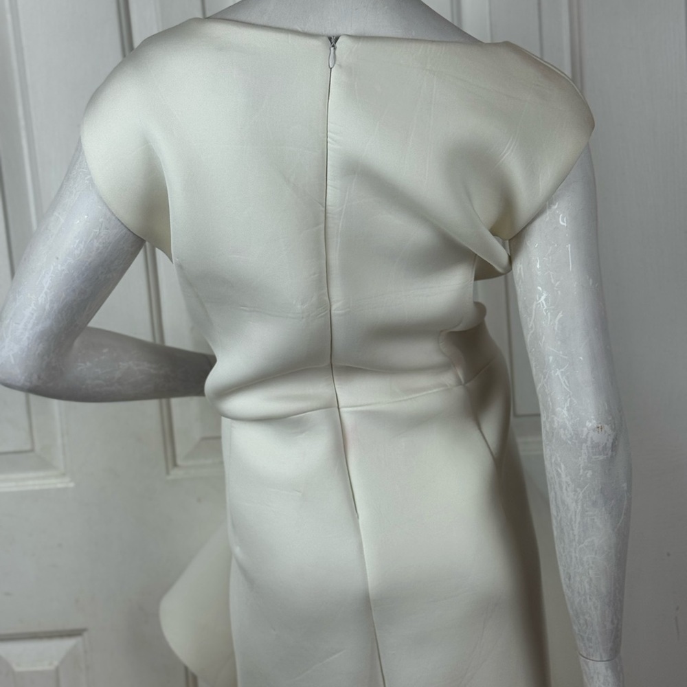 Terramina Cream Asymmetrical Sheath Dress V-Neck Flutter - Picture 7 of 16